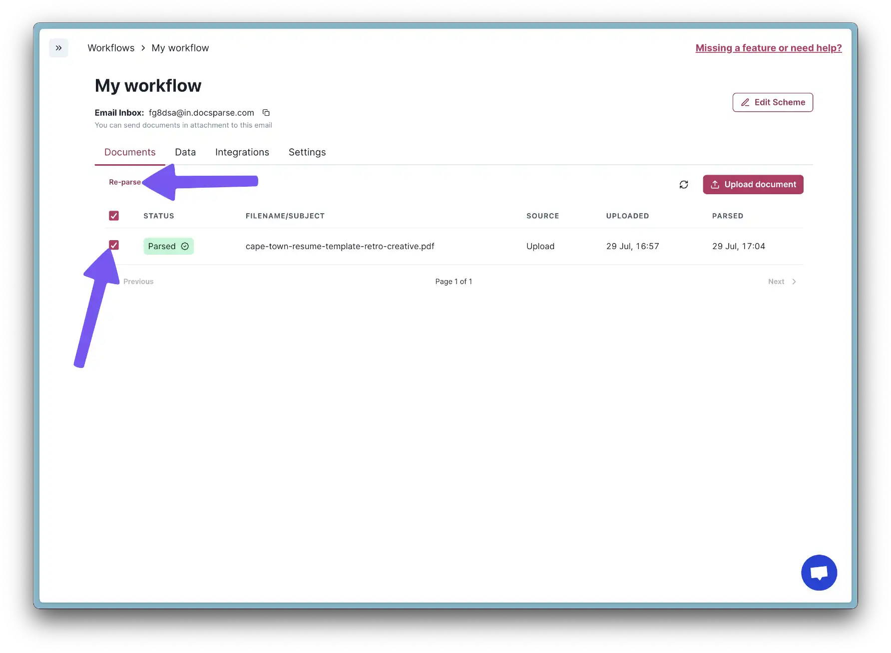 Re-parsing in DocsParse