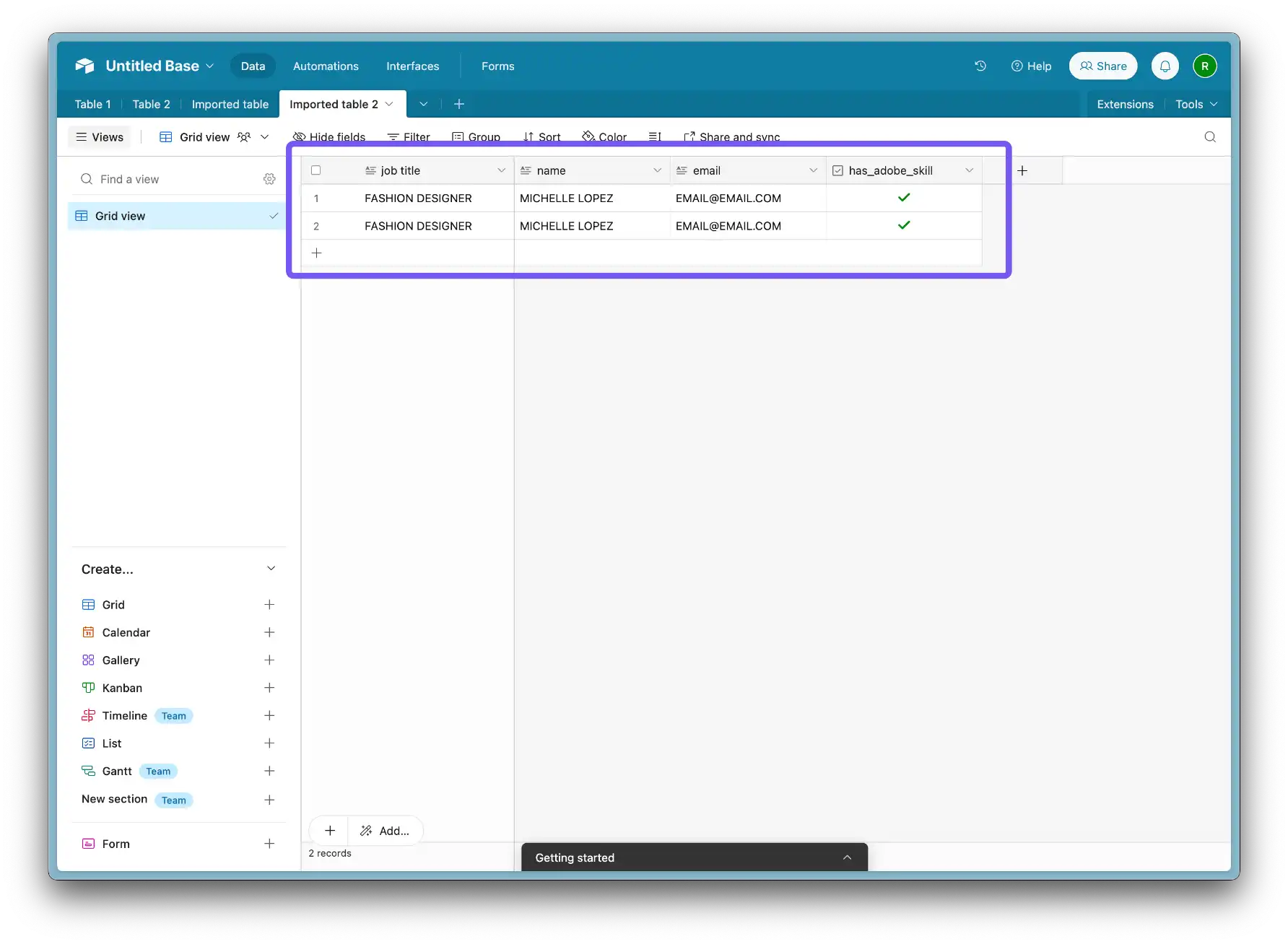 Data in Airtable