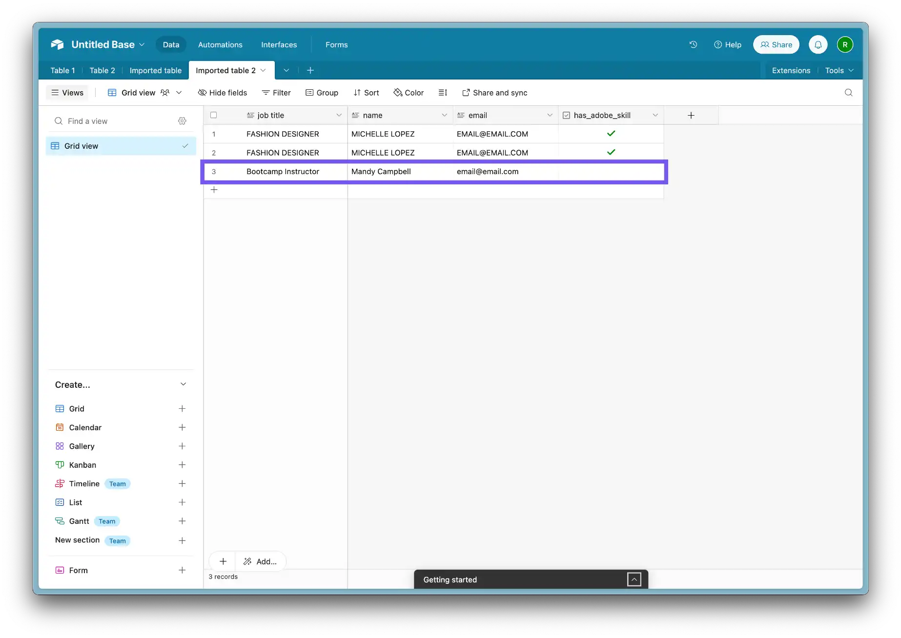 Data in Airtable